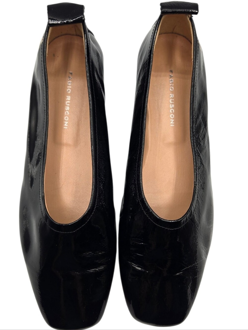 Fabio Rusconi Black Patent Leather Square Toe Ballet Flats Shoes 39.5 Italy